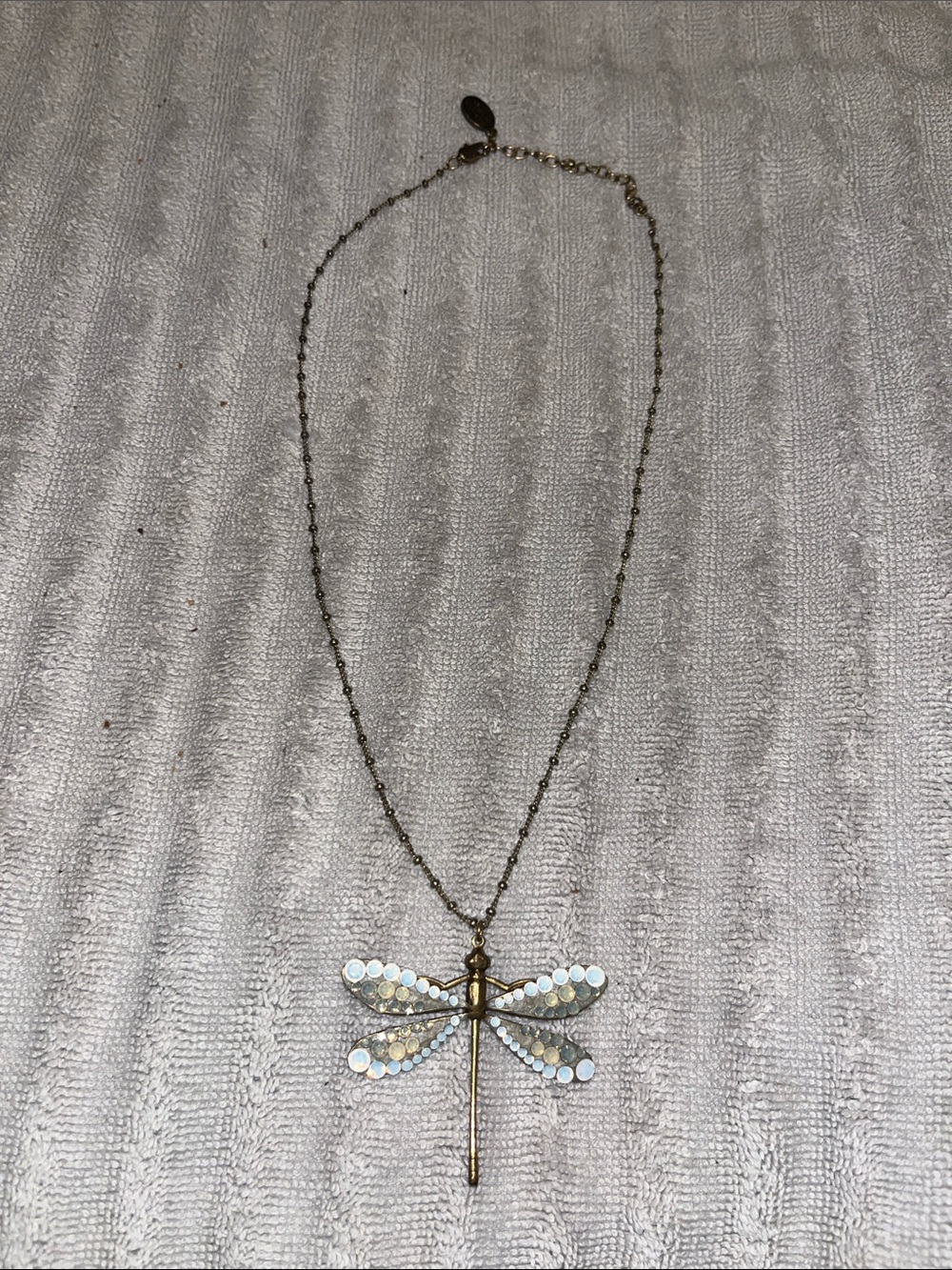 Anne Koplik Handmade Dragonfly Pendant Necklace with Opalescent Accents